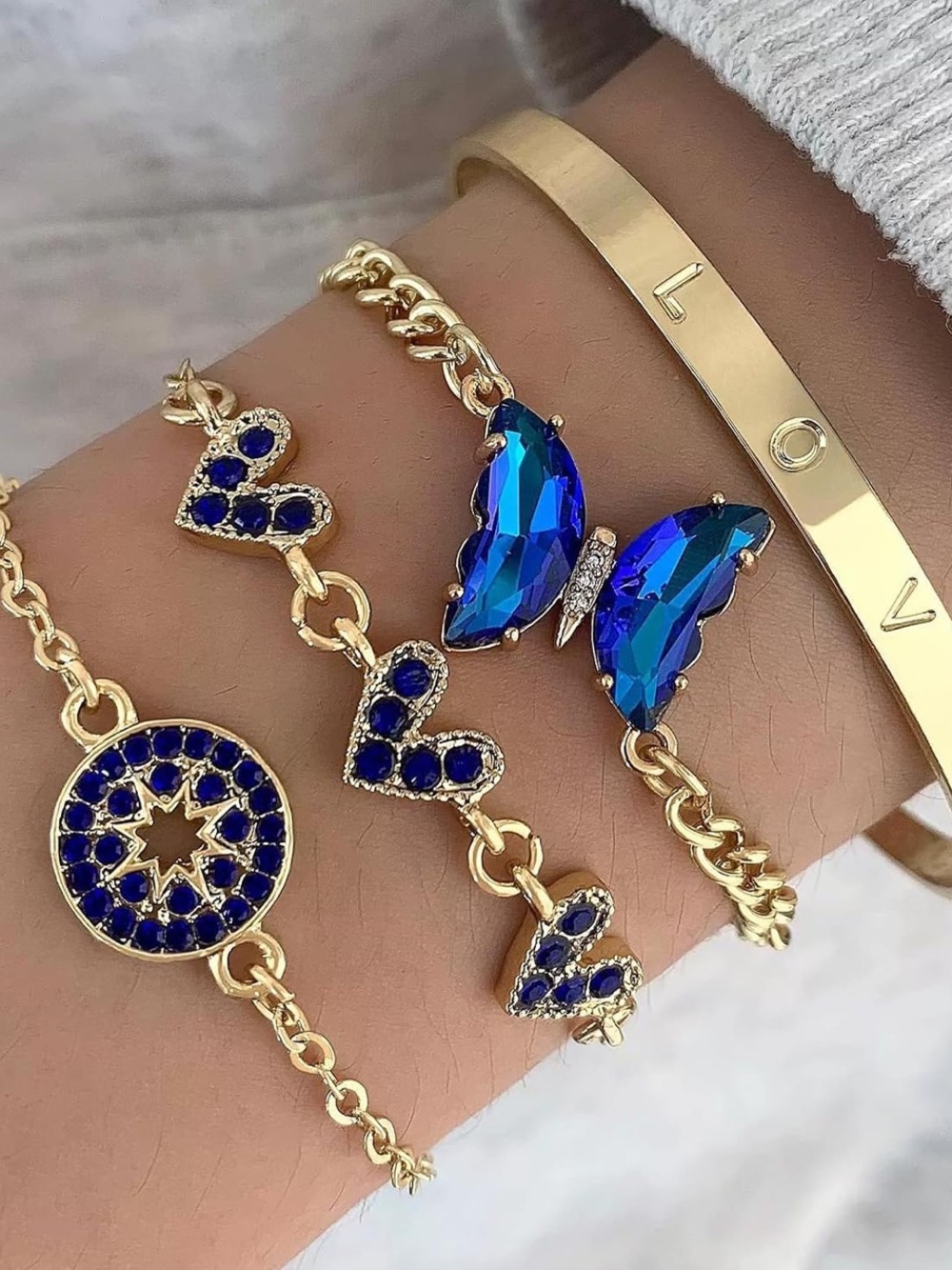🆕New Butterfly Bracelet Blue And Gold Bracelet Stack Stackable Set